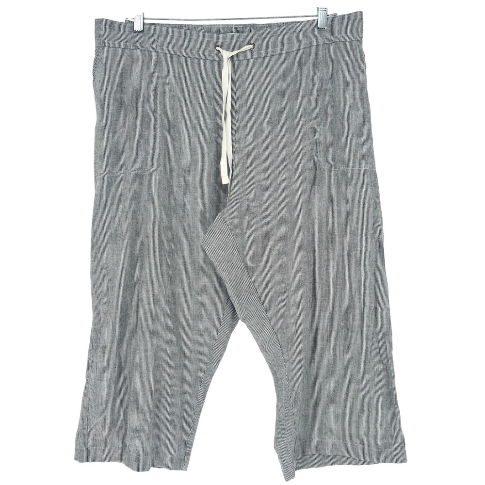Dash Crop Pants Women 3X Black Pinstripe Linen Blend Pull On Casual Coastal